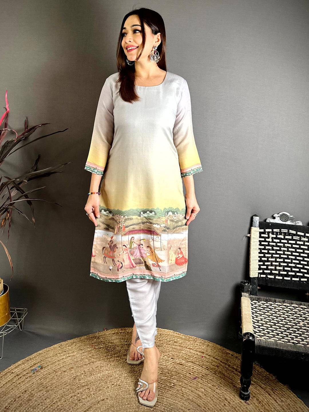 Artistic Mul Cotton Round Neck Kurti - Image 3