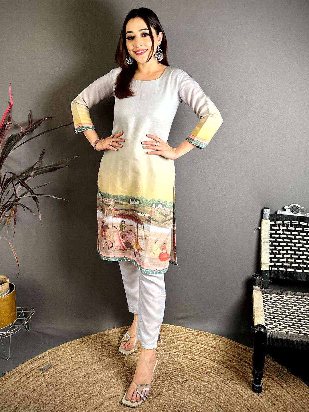 Artistic Mul Cotton Round Neck Kurti - Image 4