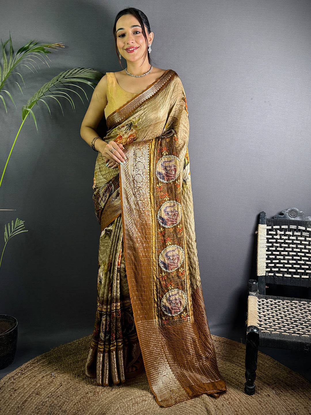 Beige Pure Viscose Digital Print Saree - Image 2