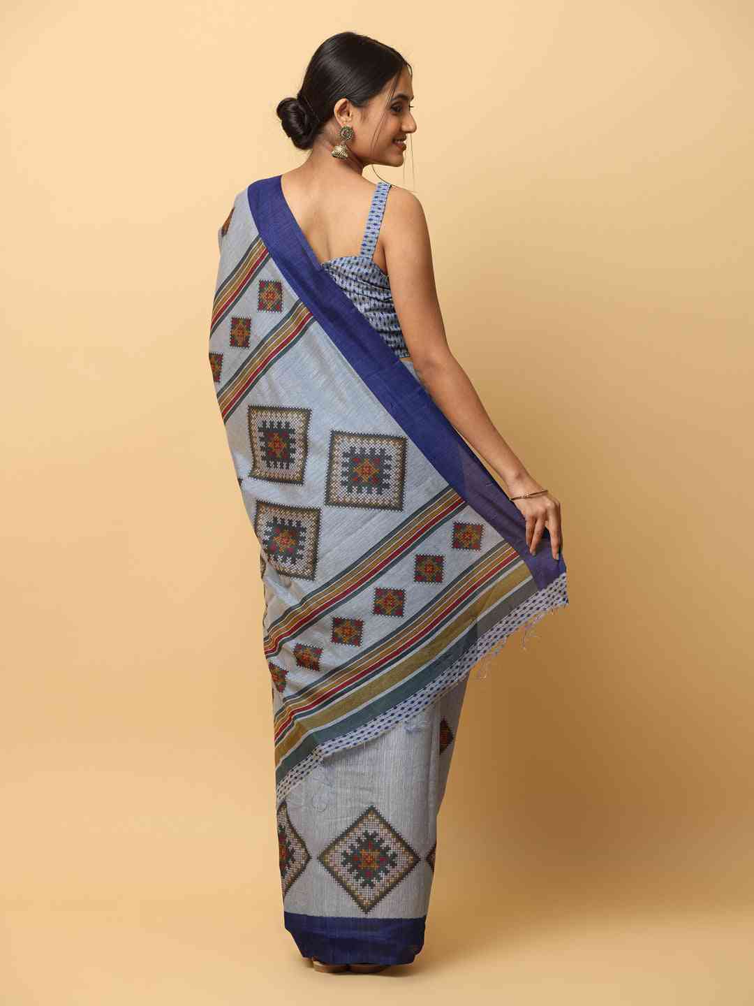 Designer Printed Grey Colour Soft Silk Party Wear Saree - Image 4