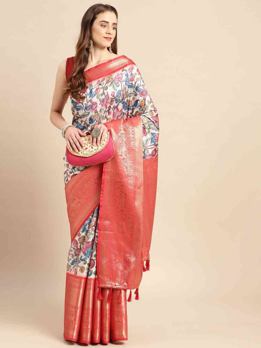 Exquisite Kalamkari Pattu Banarasi Silk Saree - Image 3