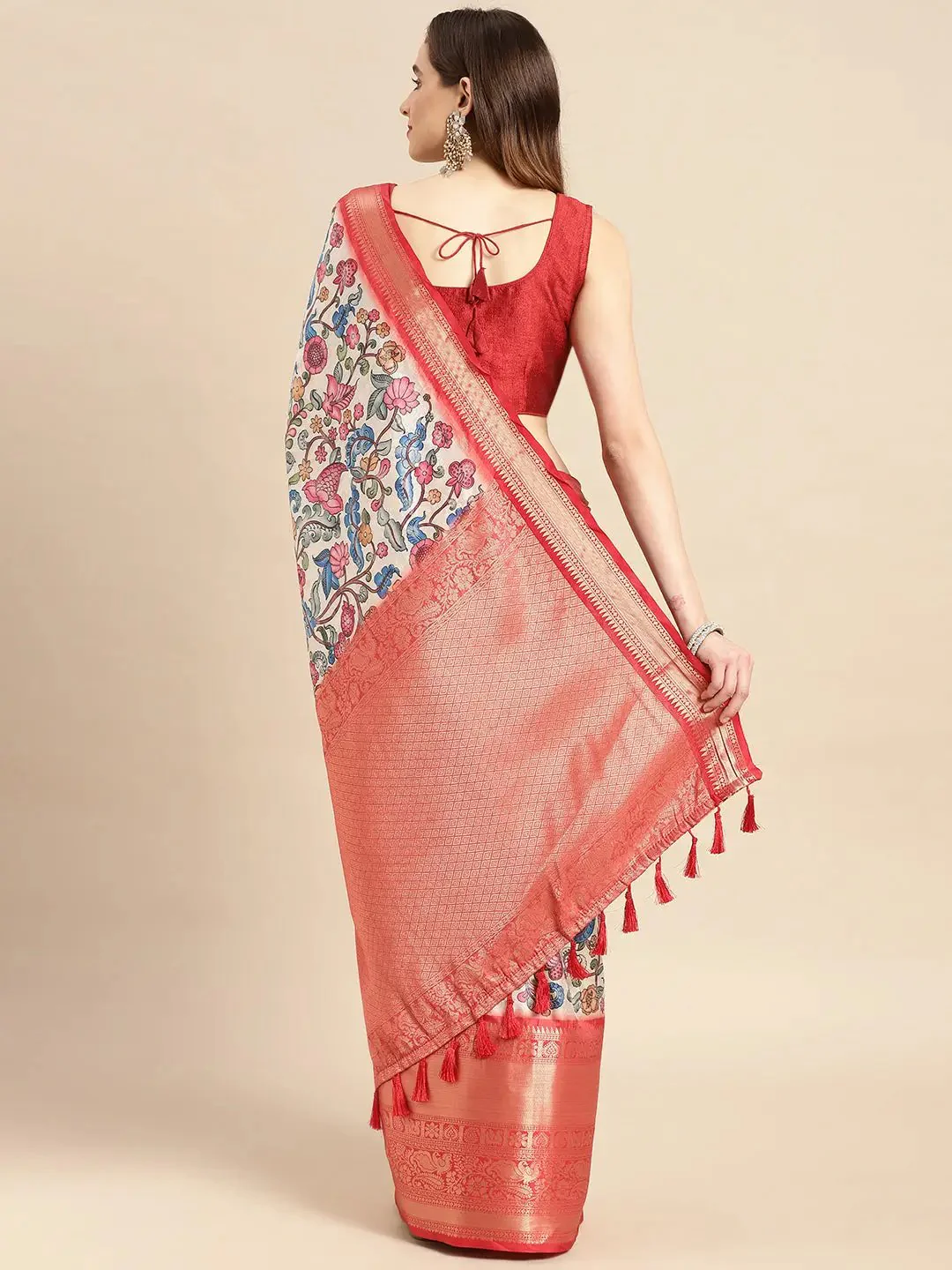 Exquisite Kalamkari Pattu Banarasi Silk Saree - Image 4