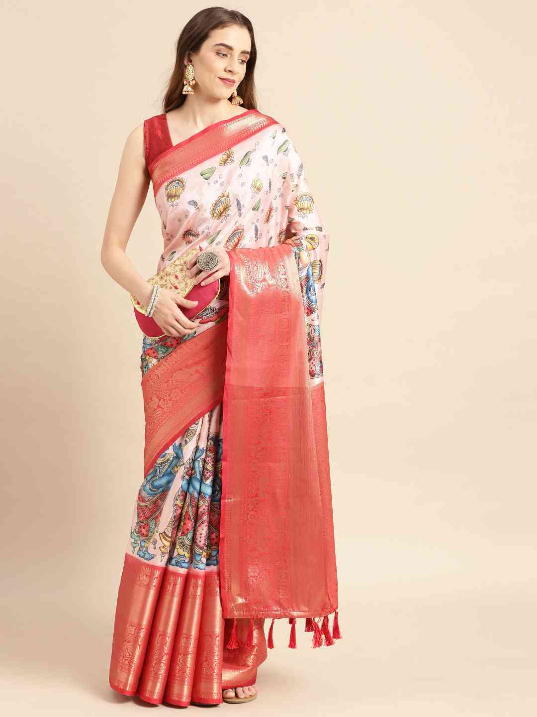 Exquisite Kalamkari Pattu Banarasi Silk Saree - Image 3