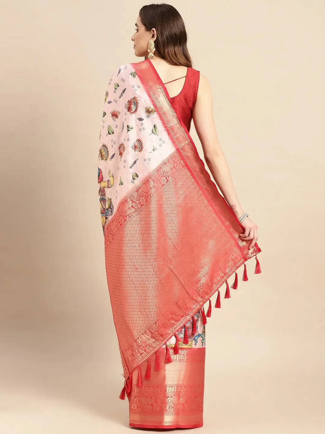 Exquisite Kalamkari Pattu Banarasi Silk Saree - Image 4