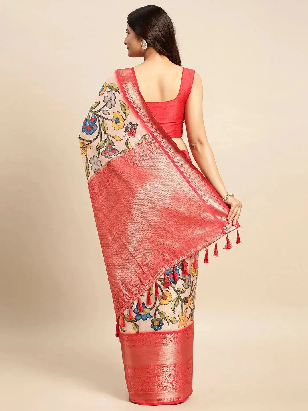 Exquisite Kalamkari Pattu Banarasi Silk Saree - Image 3