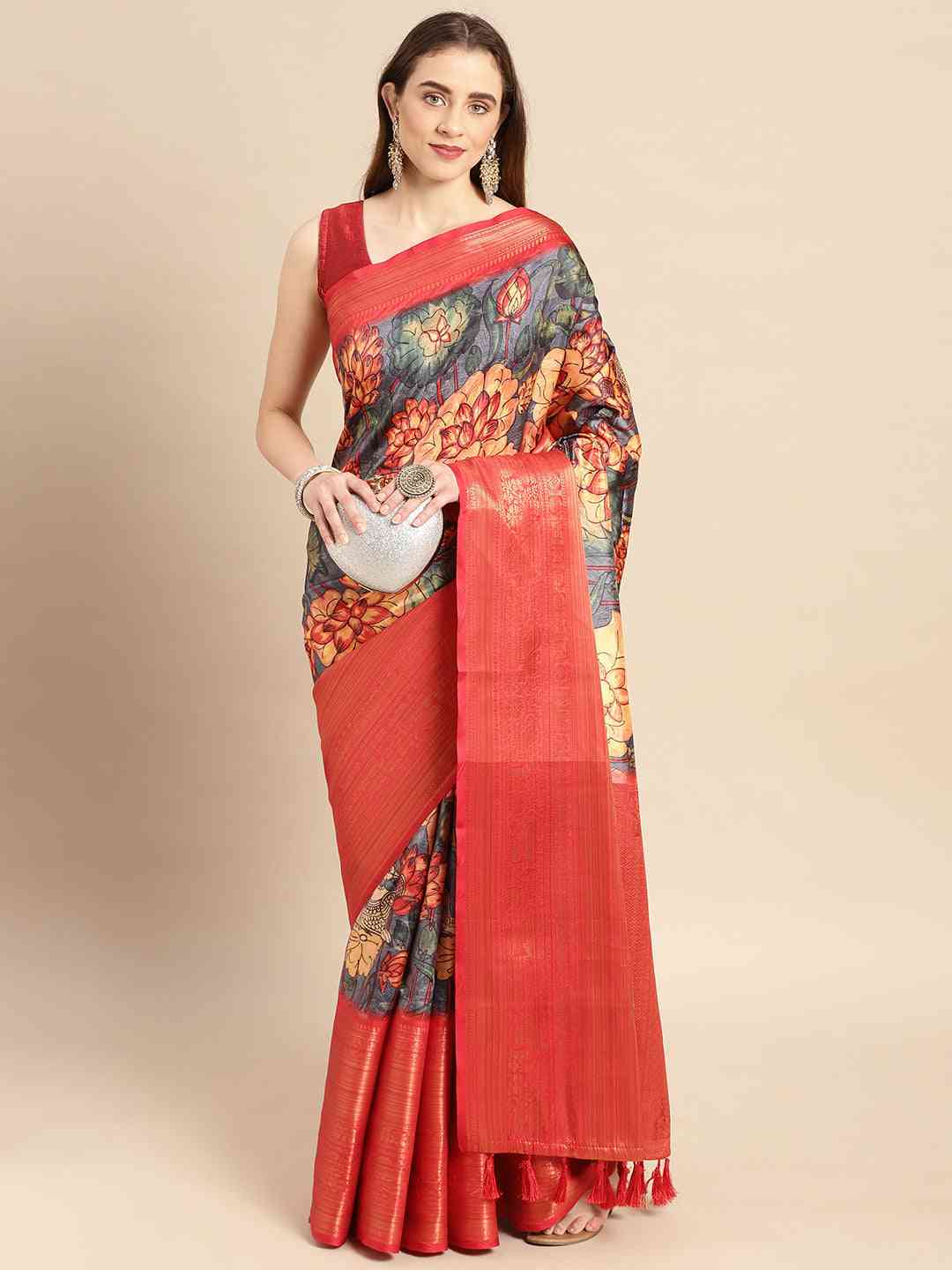 Exquisite Kalamkari Pattu Banarasi Silk Saree - Image 3