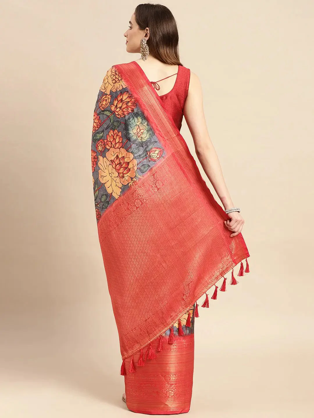 Exquisite Kalamkari Pattu Banarasi Silk Saree - Image 4