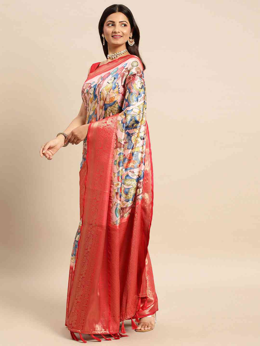 Exquisite Kalamkari Pattu Banarasi Silk Saree - Image 3