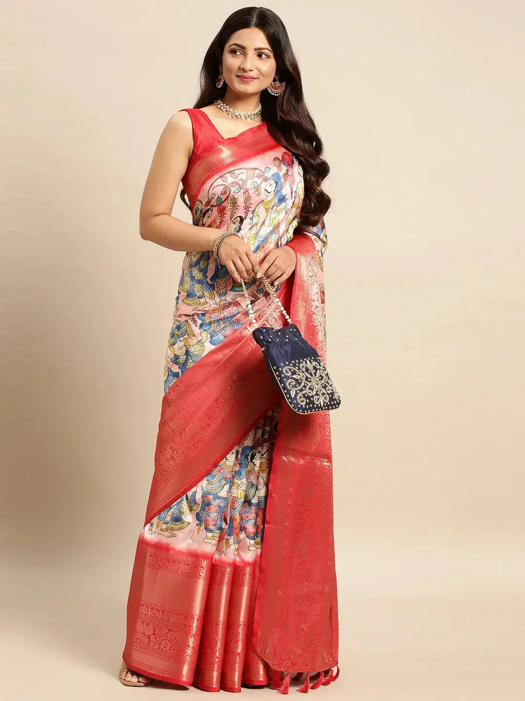 Exquisite Kalamkari Pattu Banarasi Silk Saree - Image 4