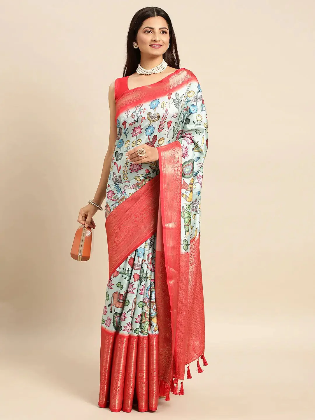 Exquisite Kalamkari Pattu Banarasi Silk Saree - Image 3