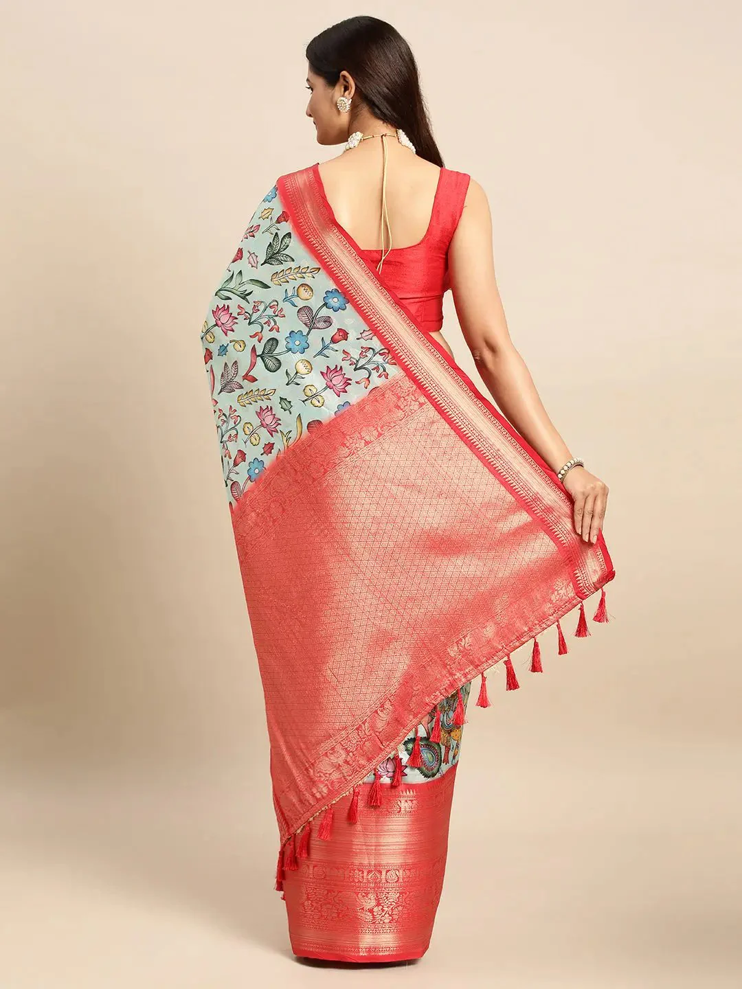 Exquisite Kalamkari Pattu Banarasi Silk Saree - Image 4