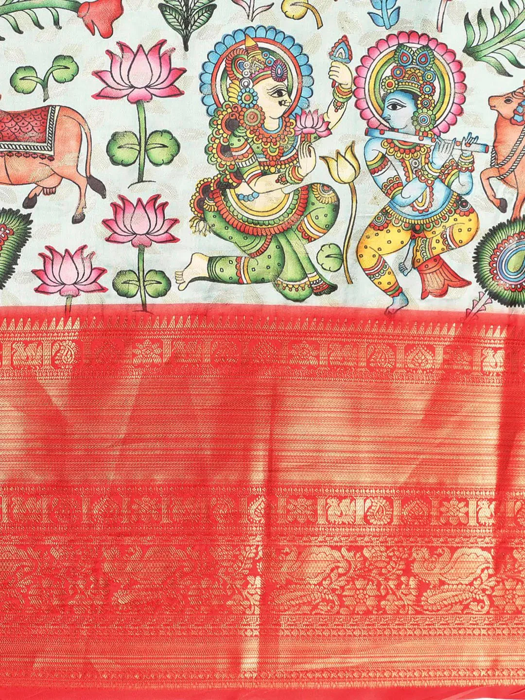 Exquisite Kalamkari Pattu Banarasi Silk Saree - Image 5