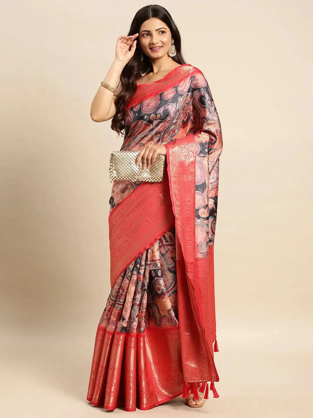Exquisite Kalamkari Pattu Banarasi Silk Saree - Image 3