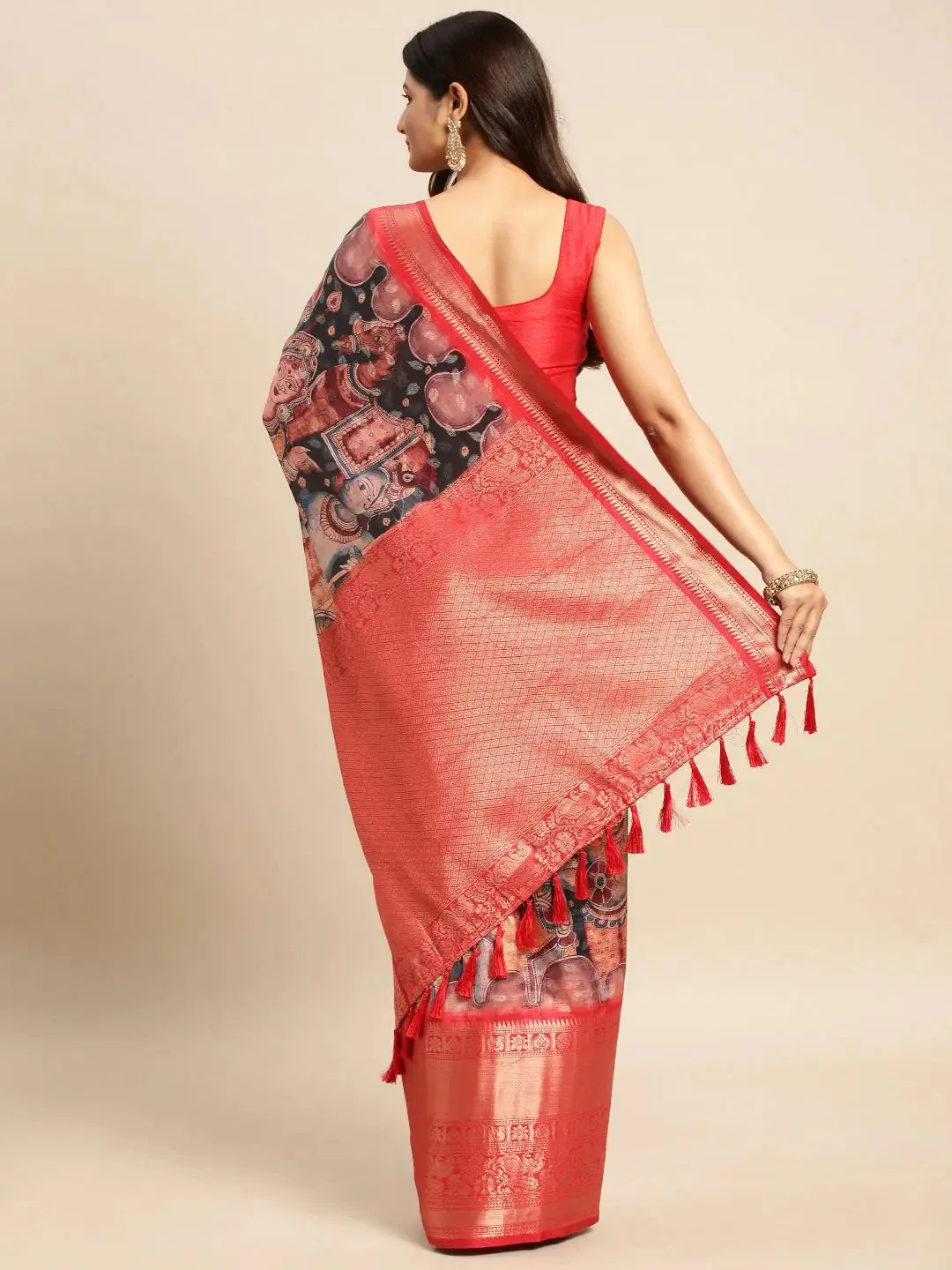 Exquisite Kalamkari Pattu Banarasi Silk Saree - Image 4