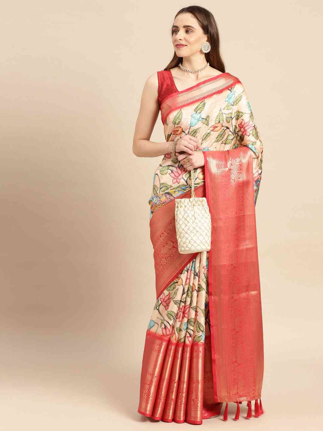 Exquisite Kalamkari Pattu Banarasi Silk Saree - Image 3