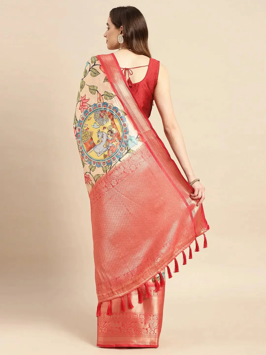 Exquisite Kalamkari Pattu Banarasi Silk Saree - Image 4