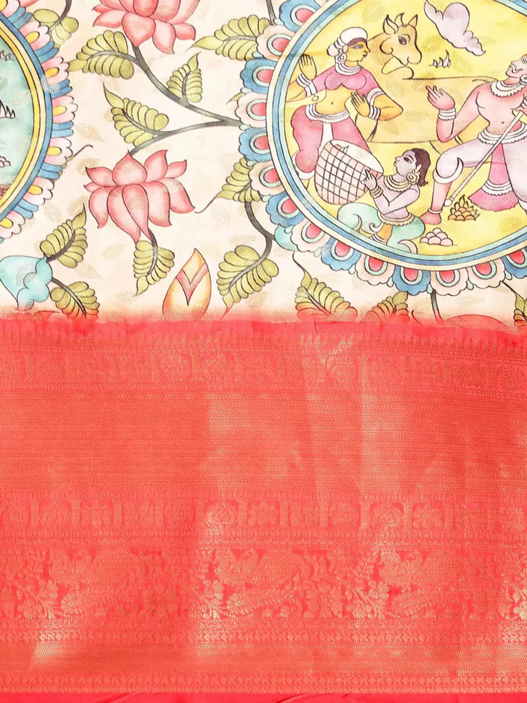 Exquisite Kalamkari Pattu Banarasi Silk Saree - Image 5