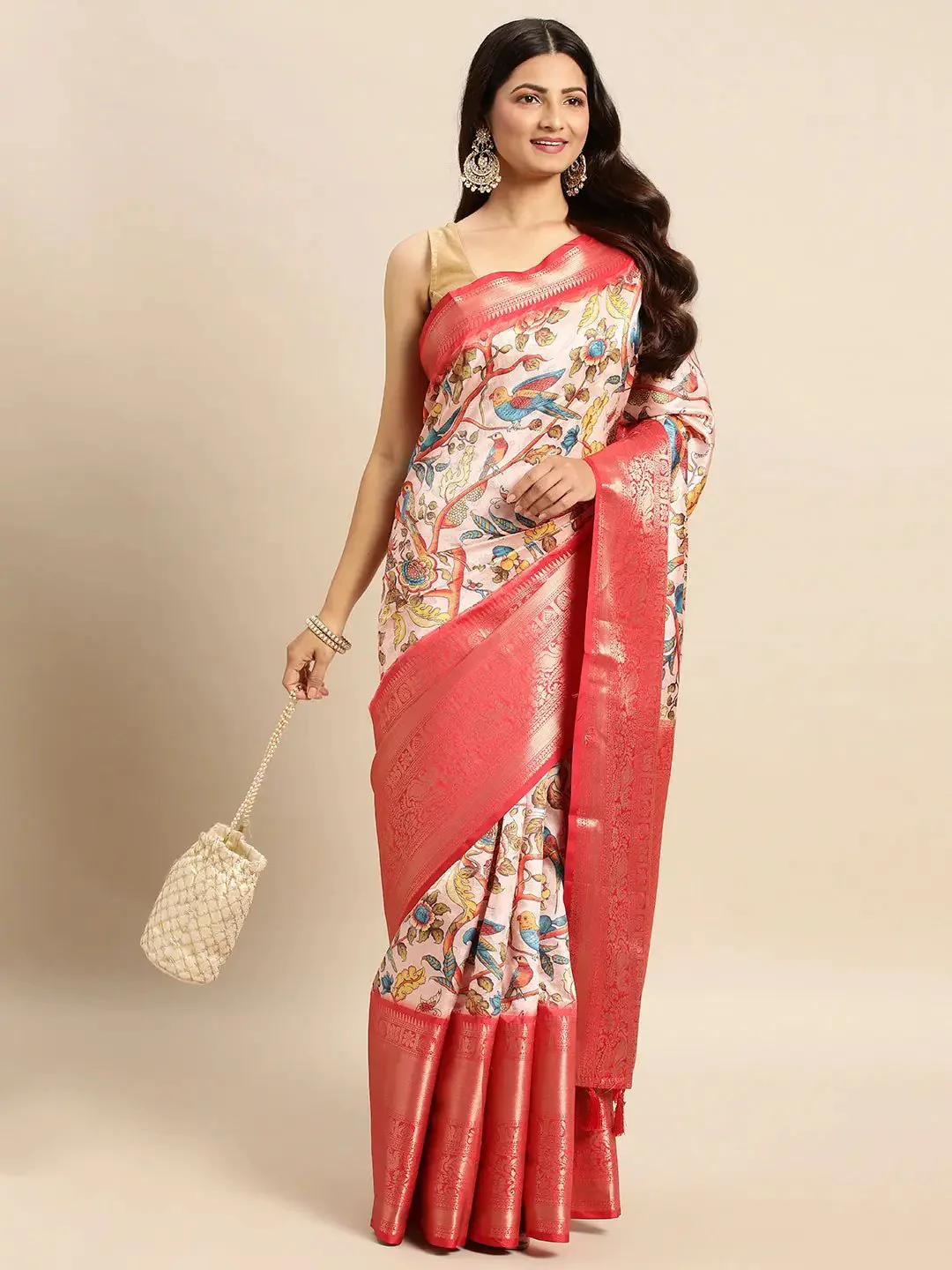 Exquisite Kalamkari Pattu Banarasi Silk Saree - Image 3