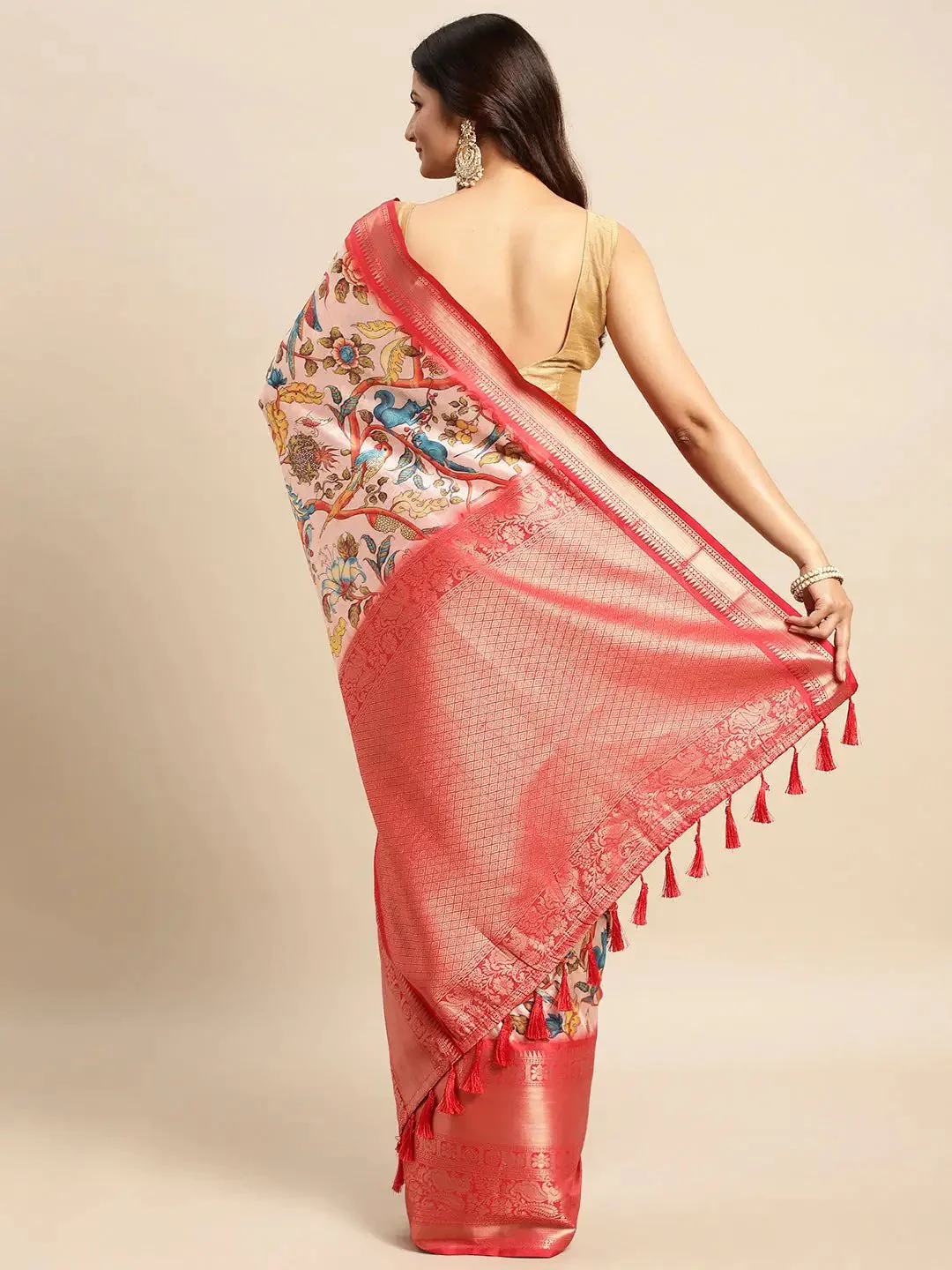 Exquisite Kalamkari Pattu Banarasi Silk Saree - Image 4