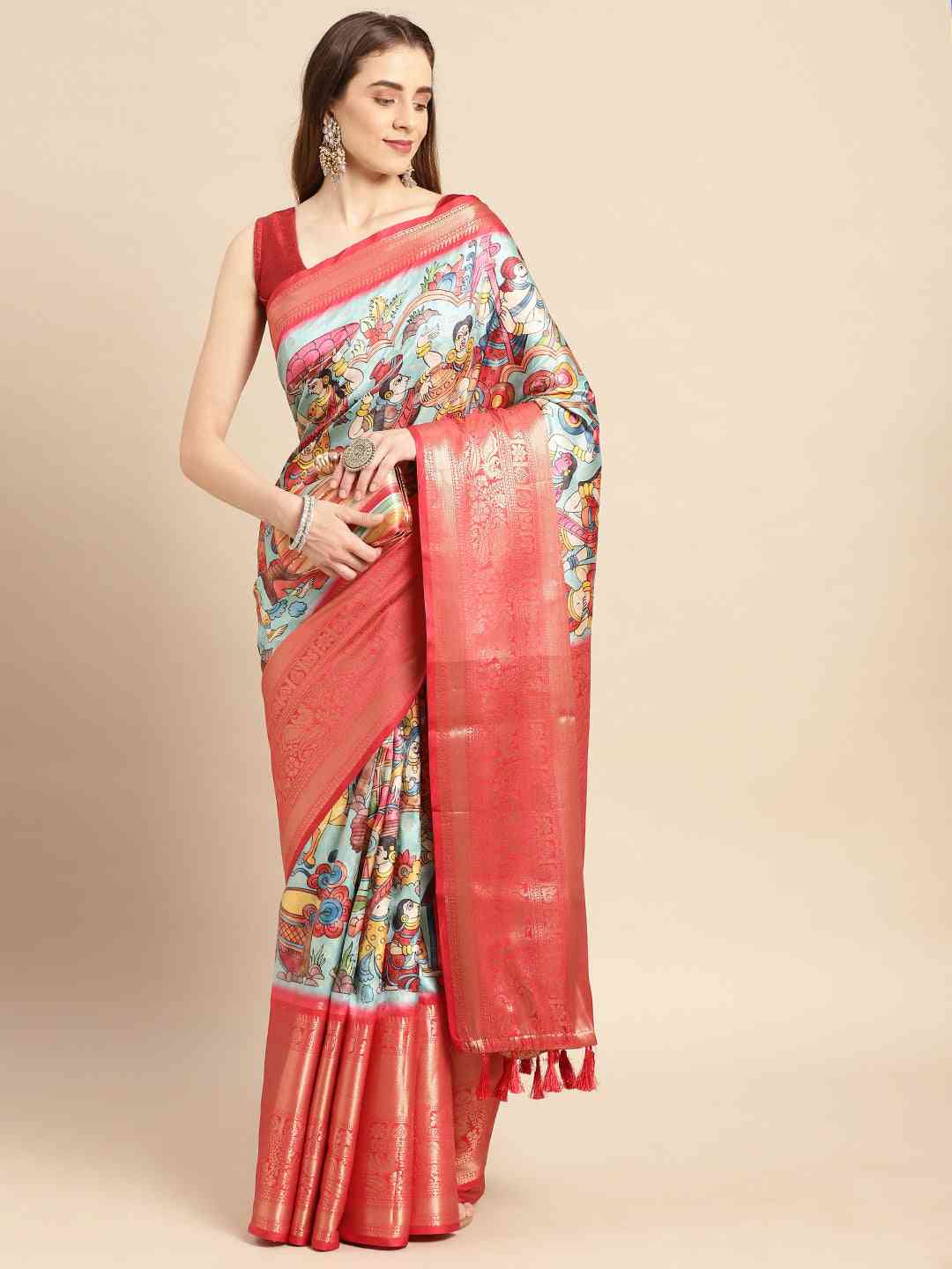 Exquisite Kalamkari Pattu Banarasi Silk Saree - Image 3