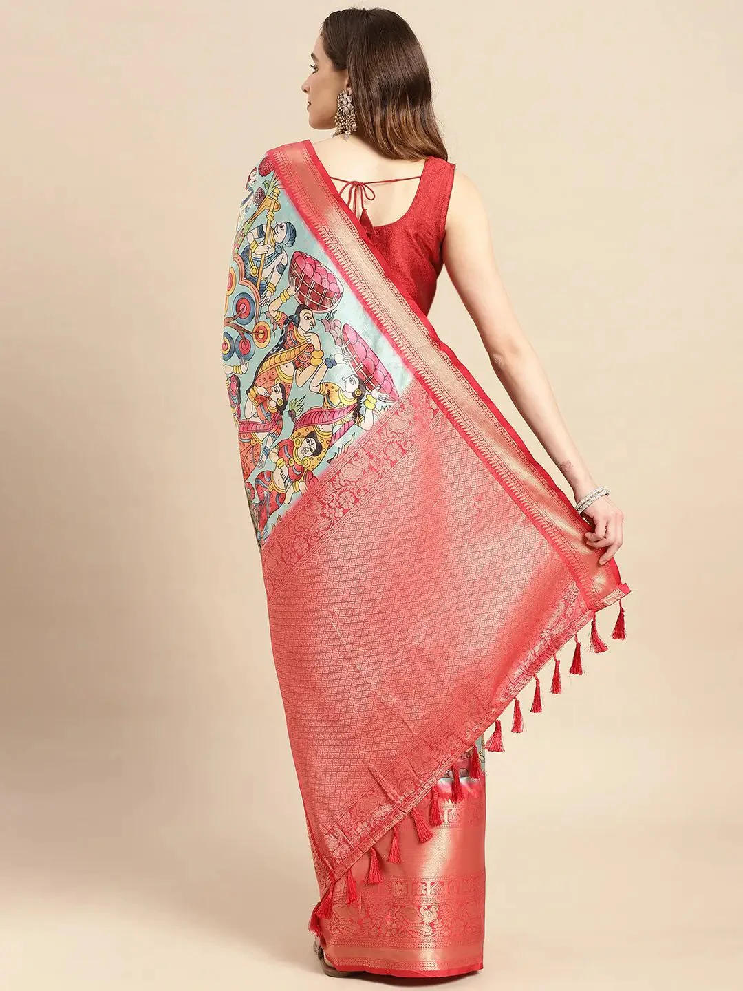 Exquisite Kalamkari Pattu Banarasi Silk Saree - Image 4