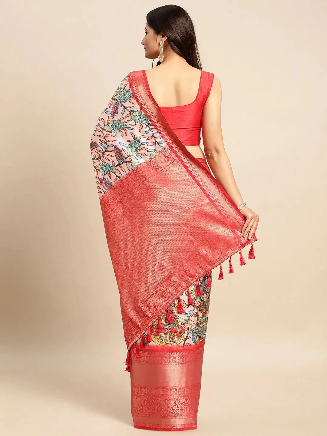 Exquisite Kalamkari Pattu Banarasi Silk Saree - Image 3