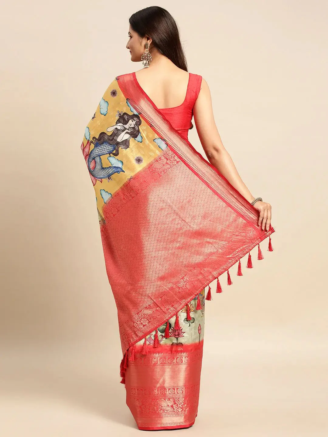 Exquisite Kalamkari Pattu Banarasi Silk Saree - Image 4