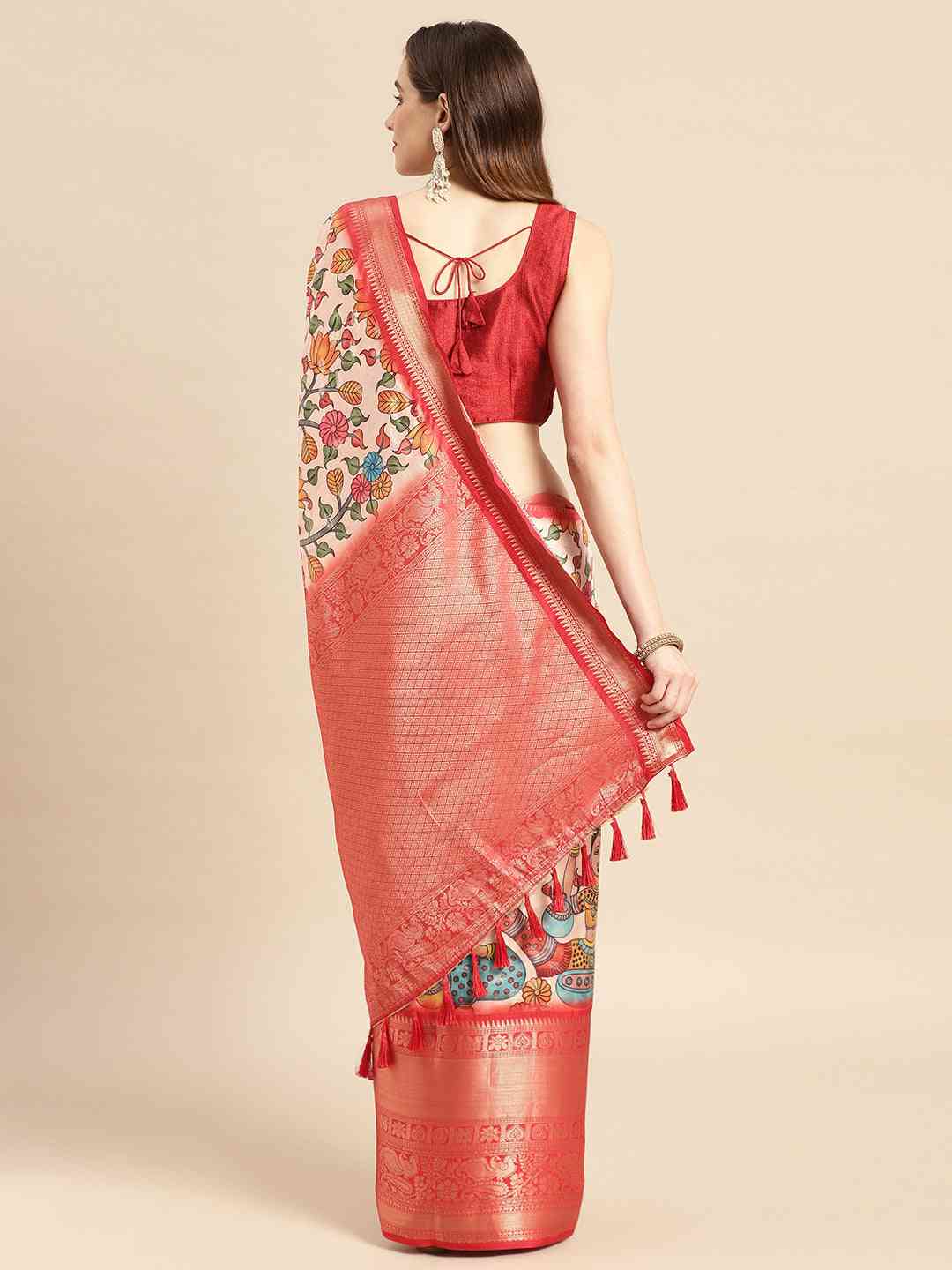 Exquisite Kalamkari Pattu Banarasi Silk Saree - Image 4