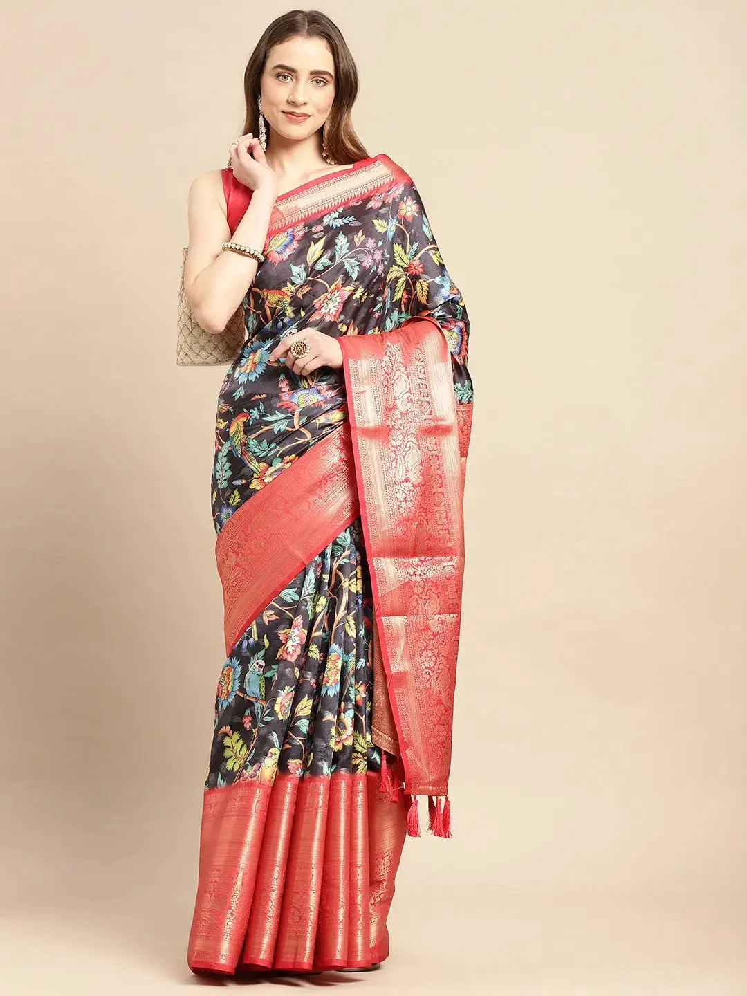 Exquisite Kalamkari Pattu Banarasi Silk Saree - Image 3
