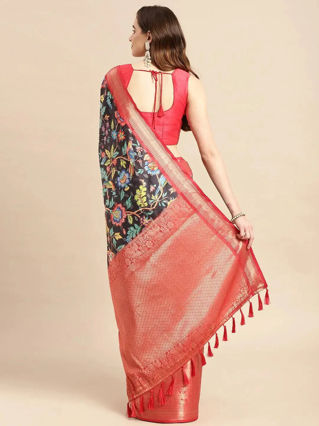 Exquisite Kalamkari Pattu Banarasi Silk Saree - Image 4