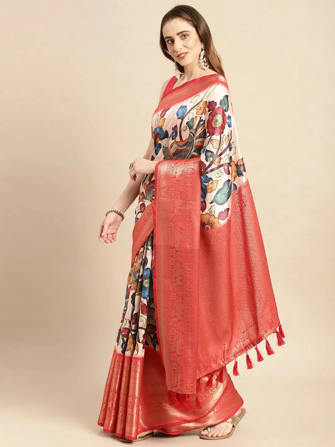 Exquisite Kalamkari Pattu Banarasi Silk Saree - Image 3