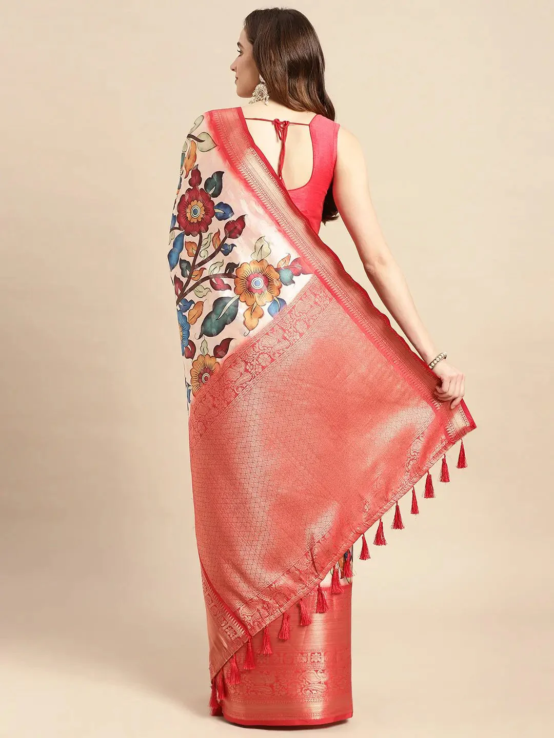 Exquisite Kalamkari Pattu Banarasi Silk Saree - Image 4