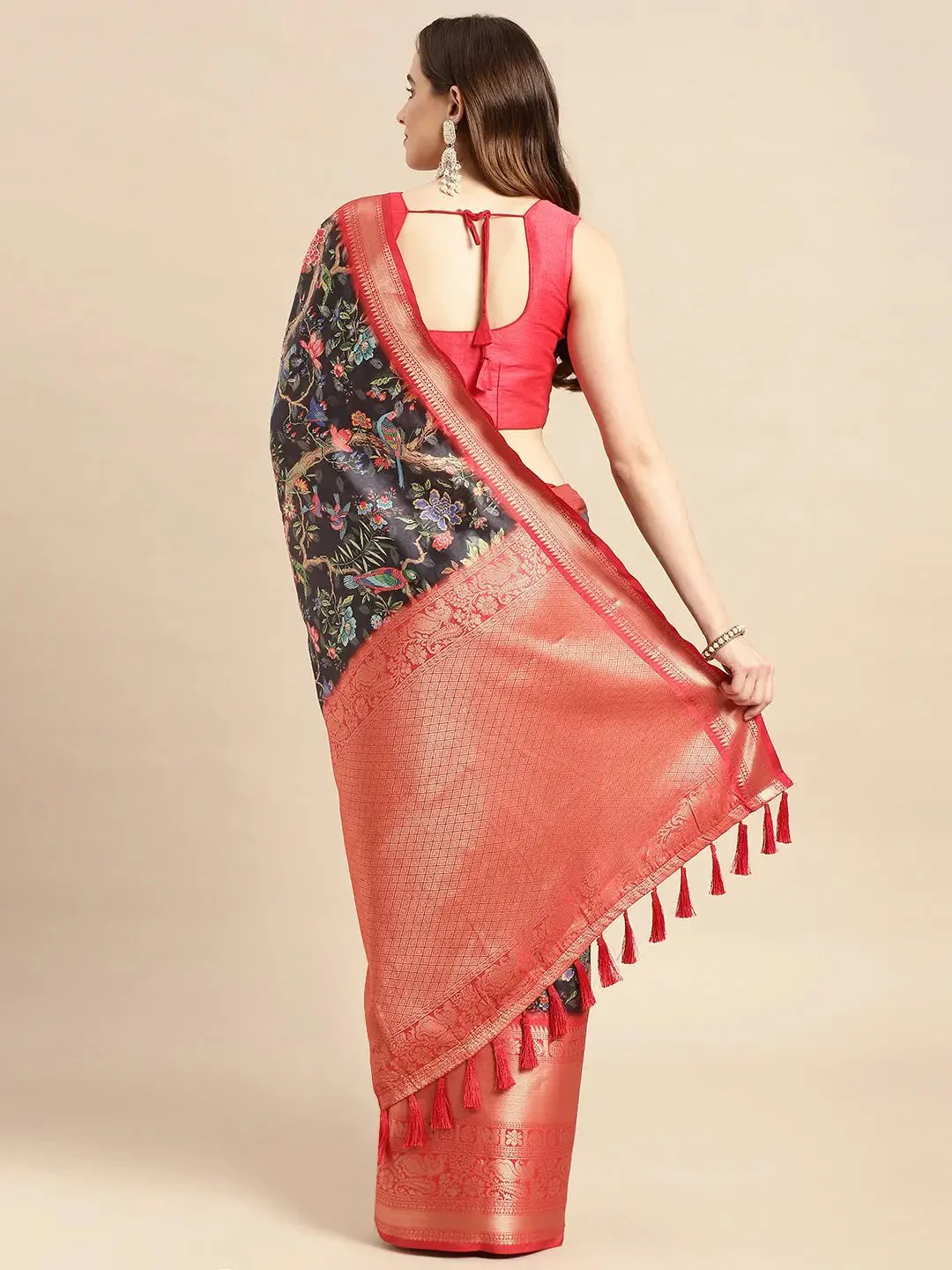 Exquisite Kalamkari Pattu Banarasi Silk Saree - Image 3