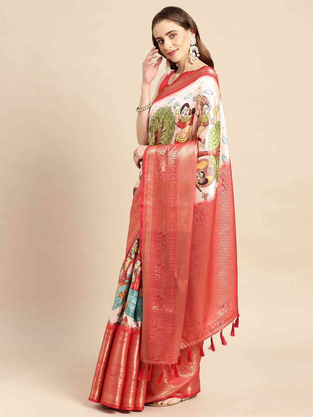 Exquisite Kalamkari Pattu Banarasi Silk Saree - Image 3