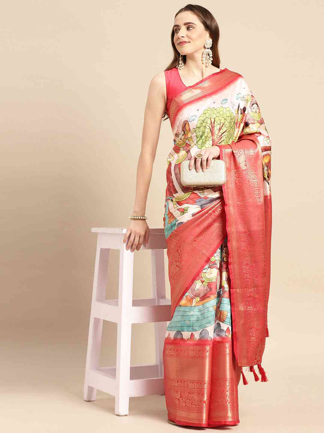 Exquisite Kalamkari Pattu Banarasi Silk Saree - Image 4