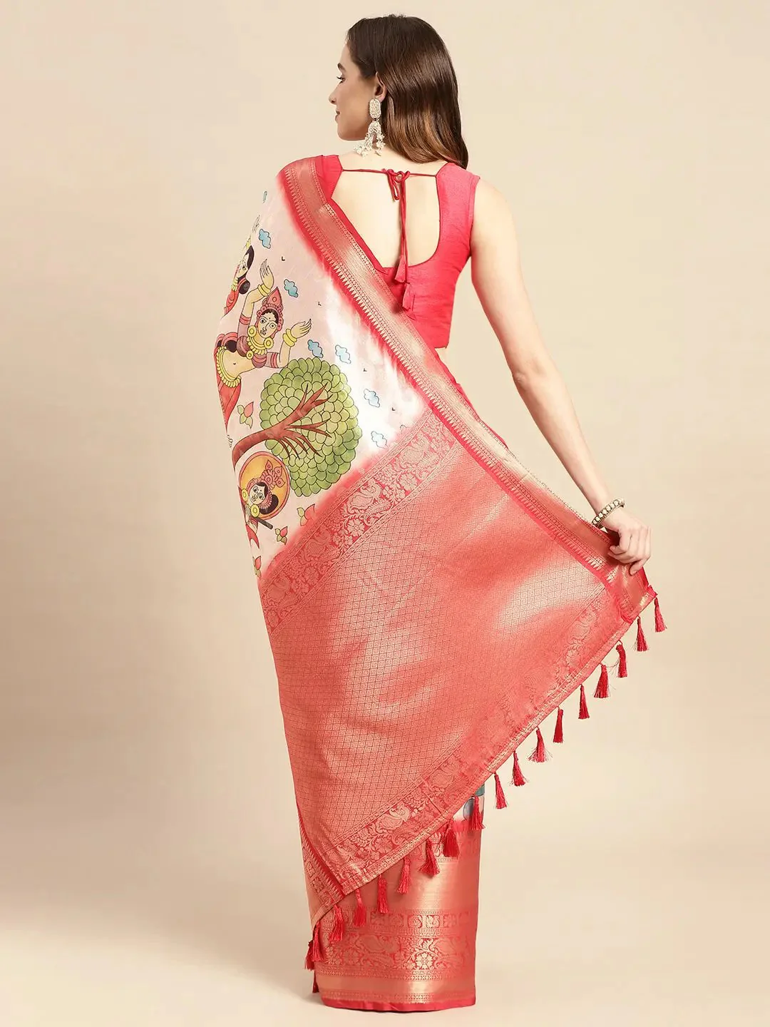 Exquisite Kalamkari Pattu Banarasi Silk Saree - Image 5