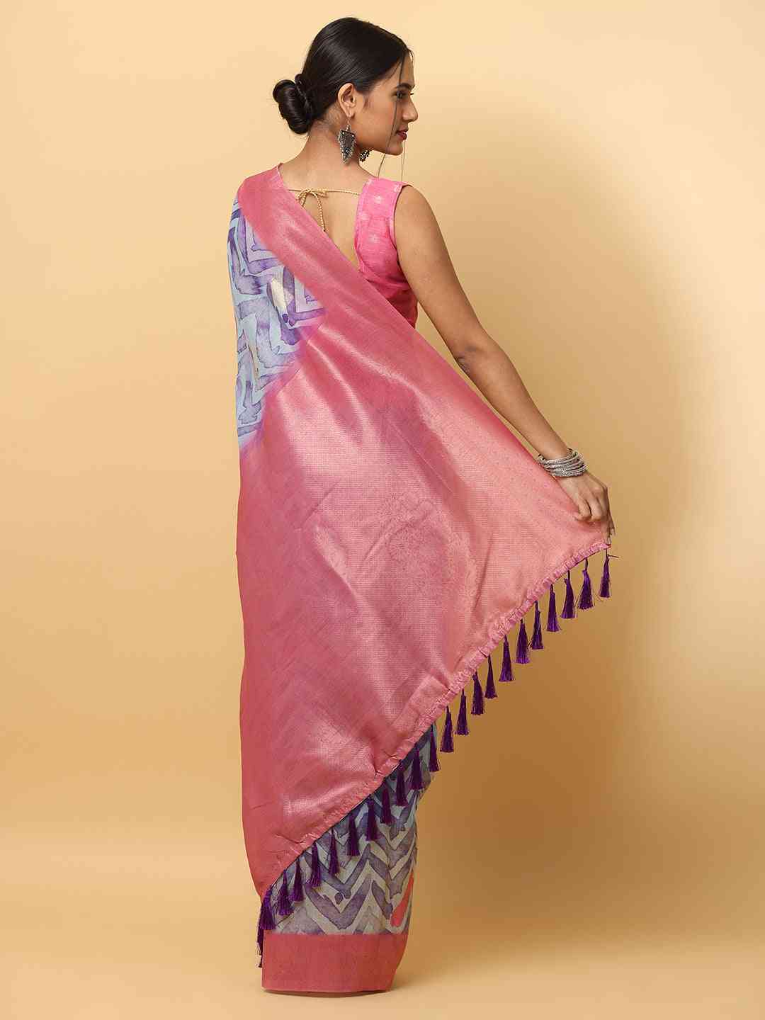 Beautiful Slub Silk Digital Print Party Wear Saree - Image 3