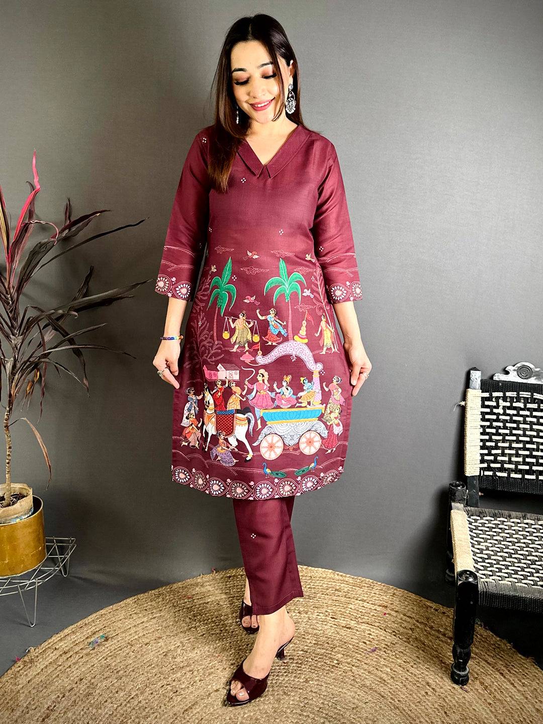 Pattachitra Print Mul Cotton Kurti - Image 3