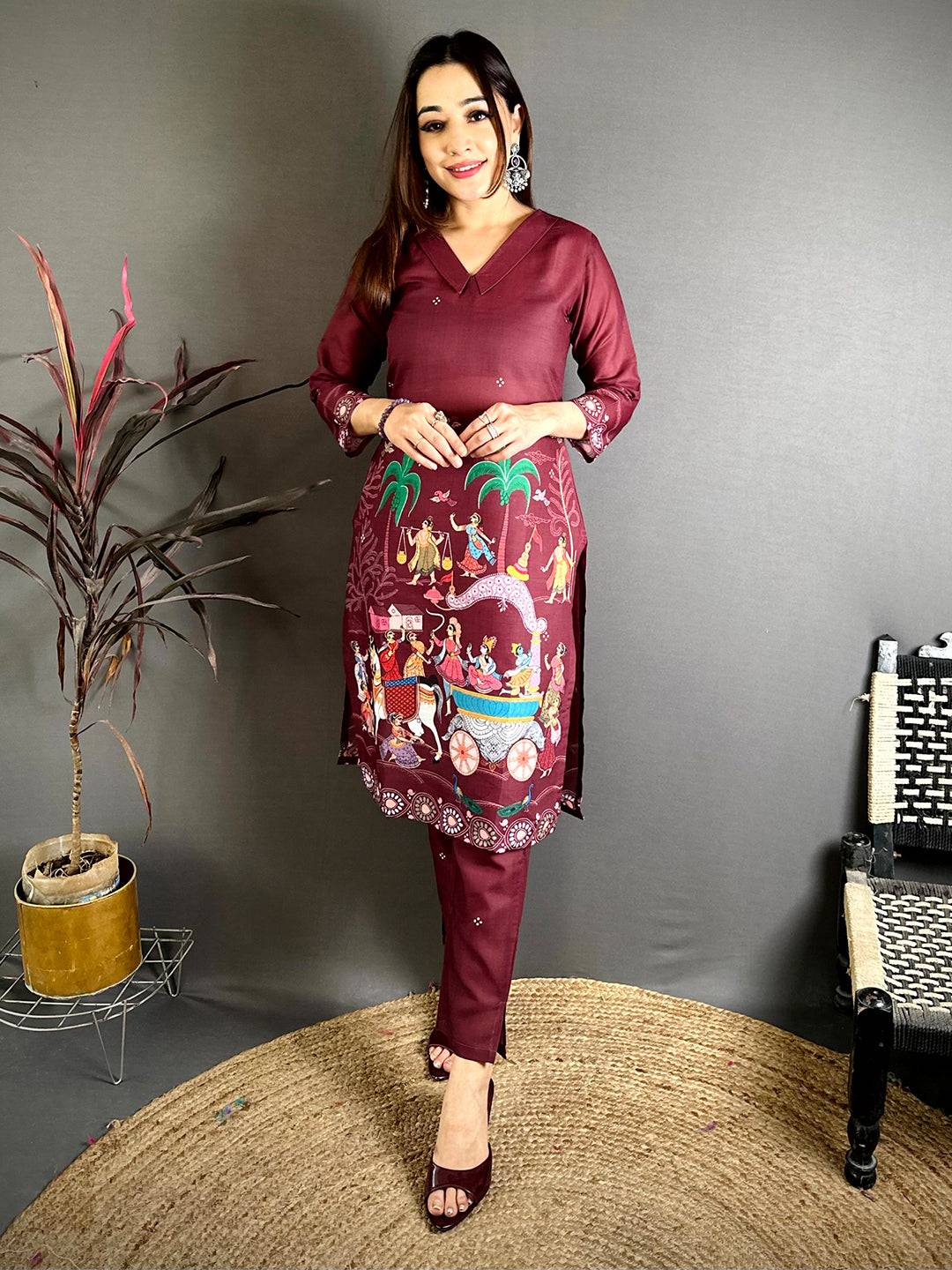 Pattachitra Print Mul Cotton Kurti - Image 4