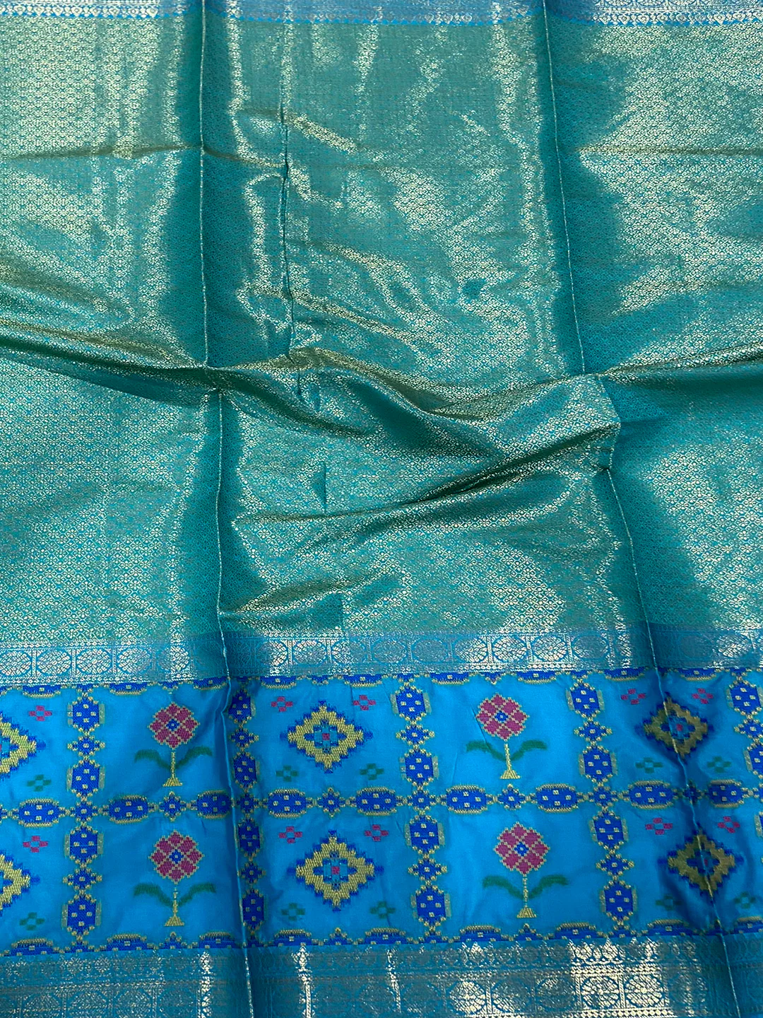 Perot Green Katan Silk Ikkat Saree - Image 5