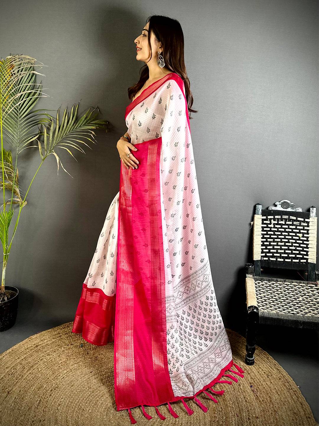 Pink Marshmallow Ikkat Butti Saree - Image 3