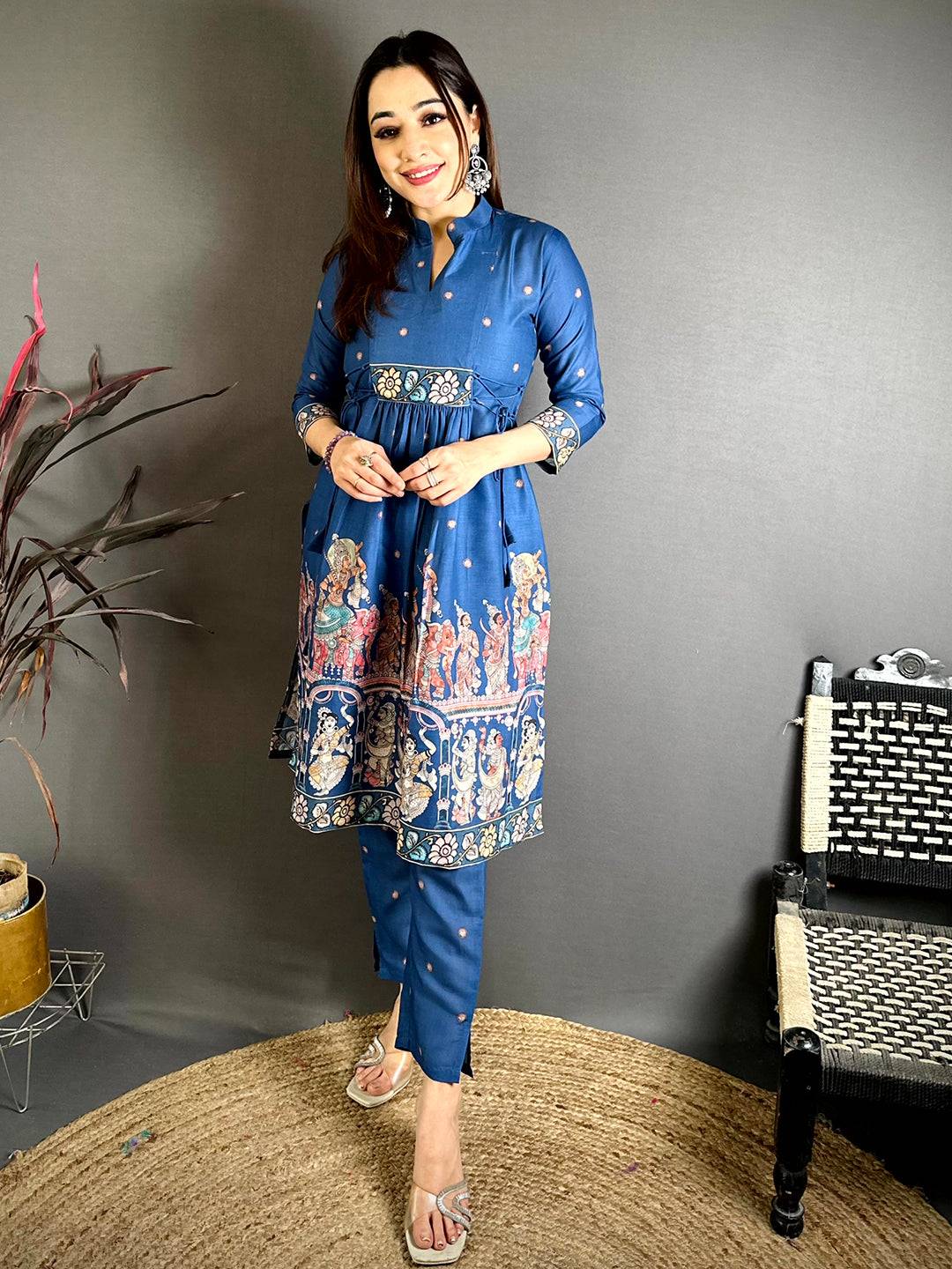 Royal Kalamkari Collar Style Kurti - Image 3