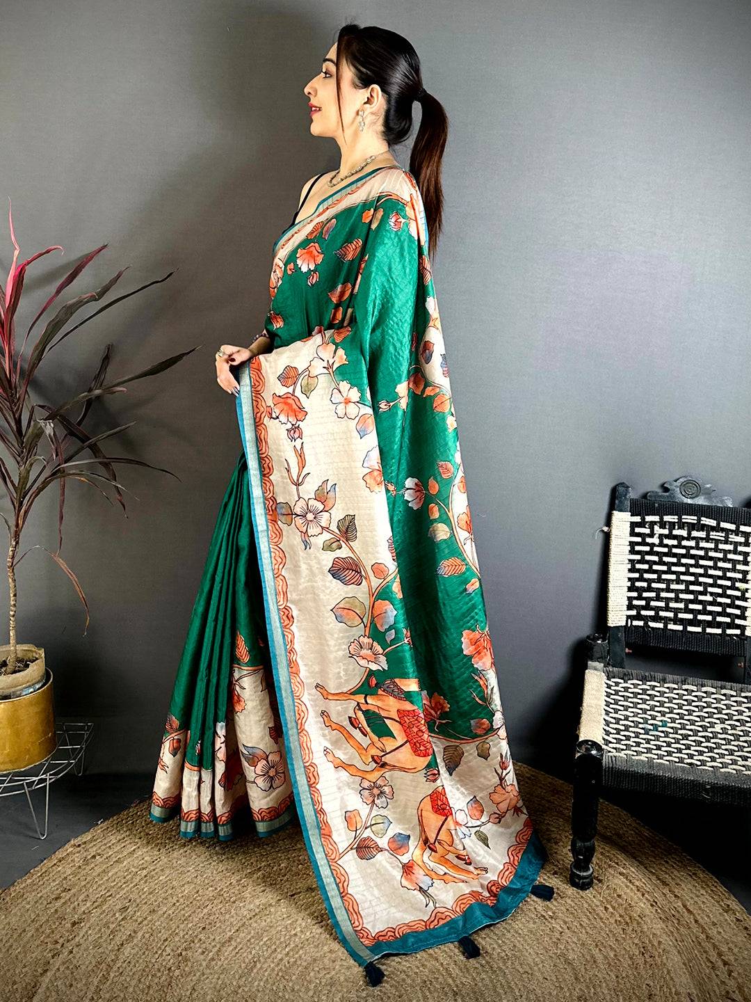 Tradition Kalamkari Art Print Saree - Image 3