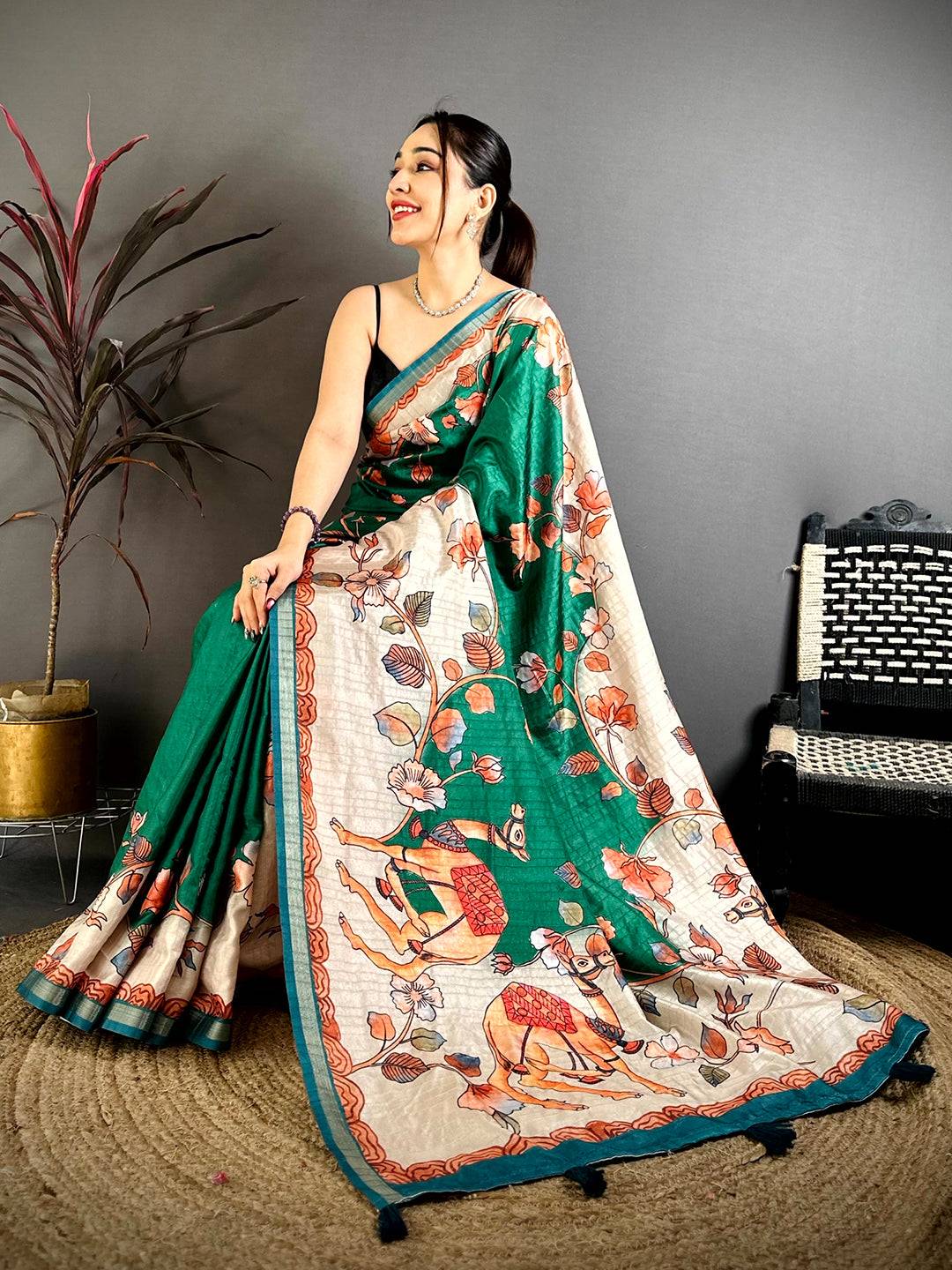 Tradition Kalamkari Art Print Saree - Image 4