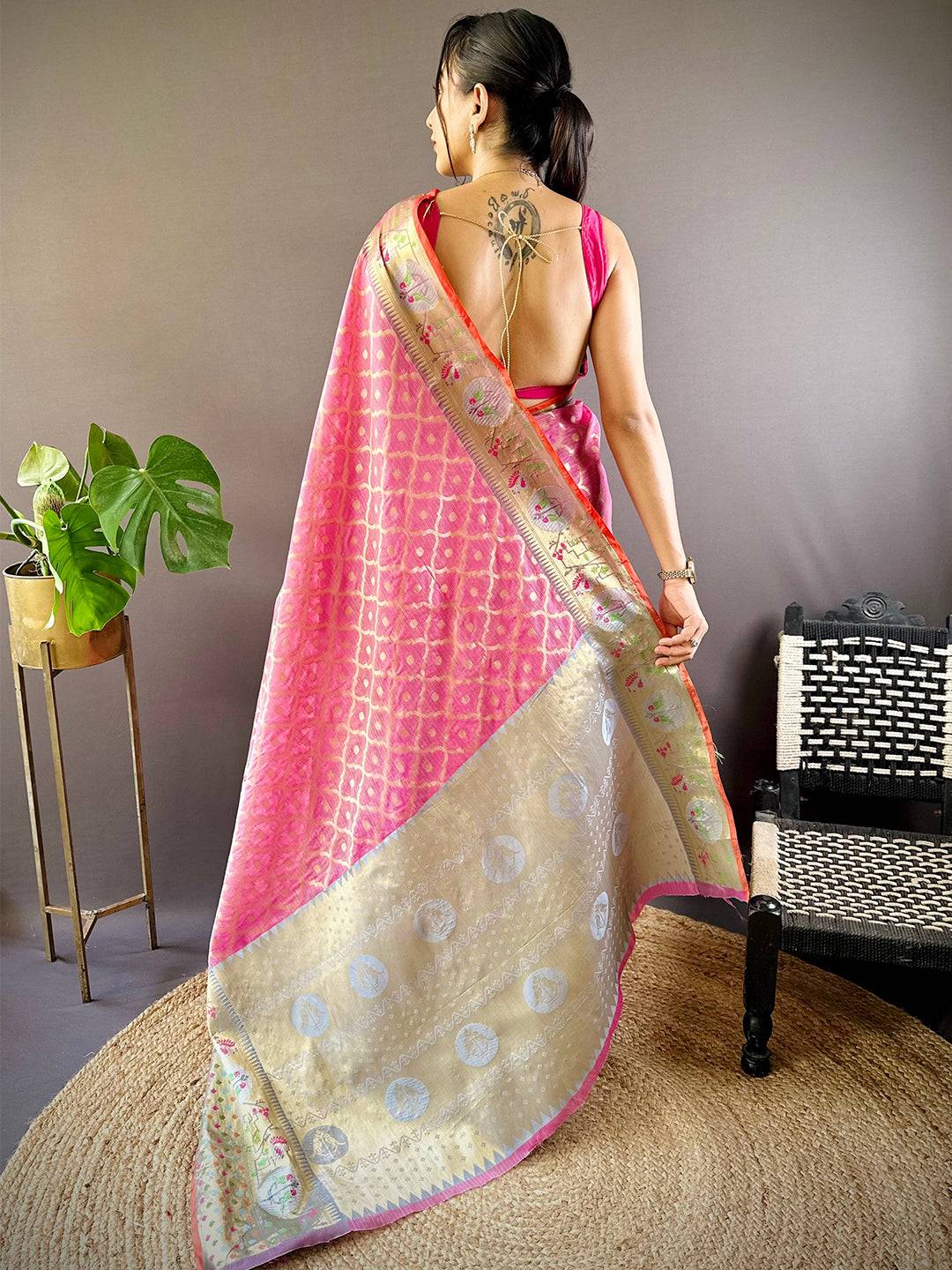 Zari Minakari Kota Doria Saree - Image 3